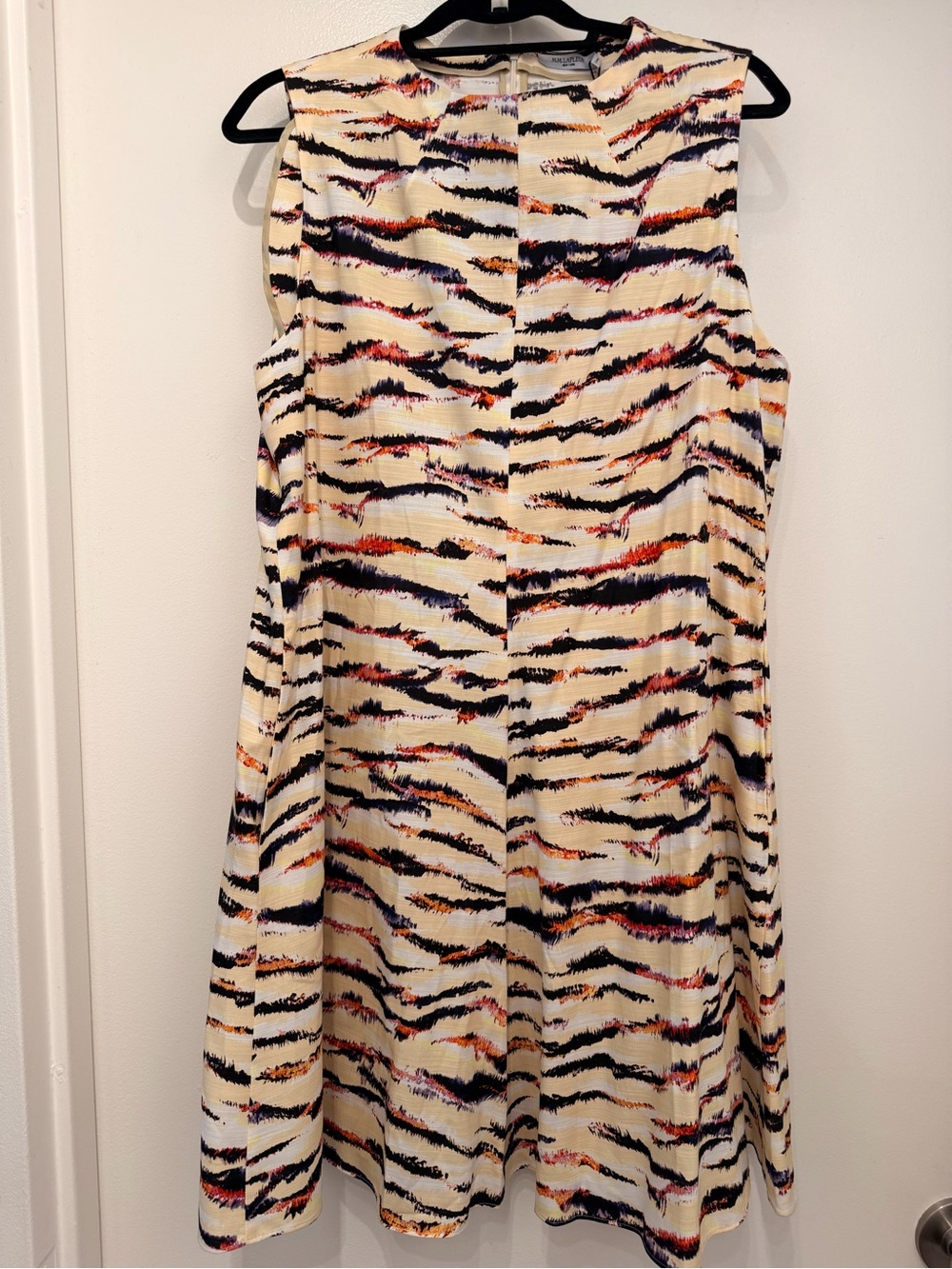 MM LaFleur Cream Zebra-Stripe Mini Dress with Black and Orange Accents